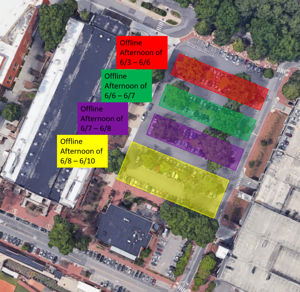 Map of Jeter Bays with dates that each bay is closed.