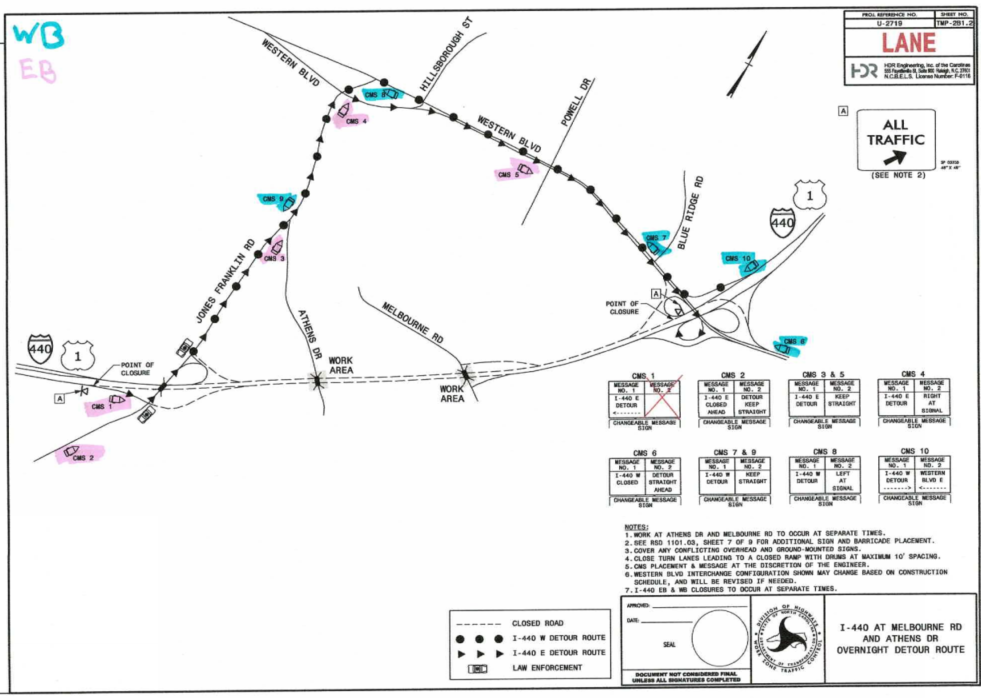 I-440 Full Closure Detour Map