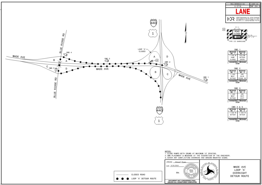 Map of Wade Avenue Loop A Detour