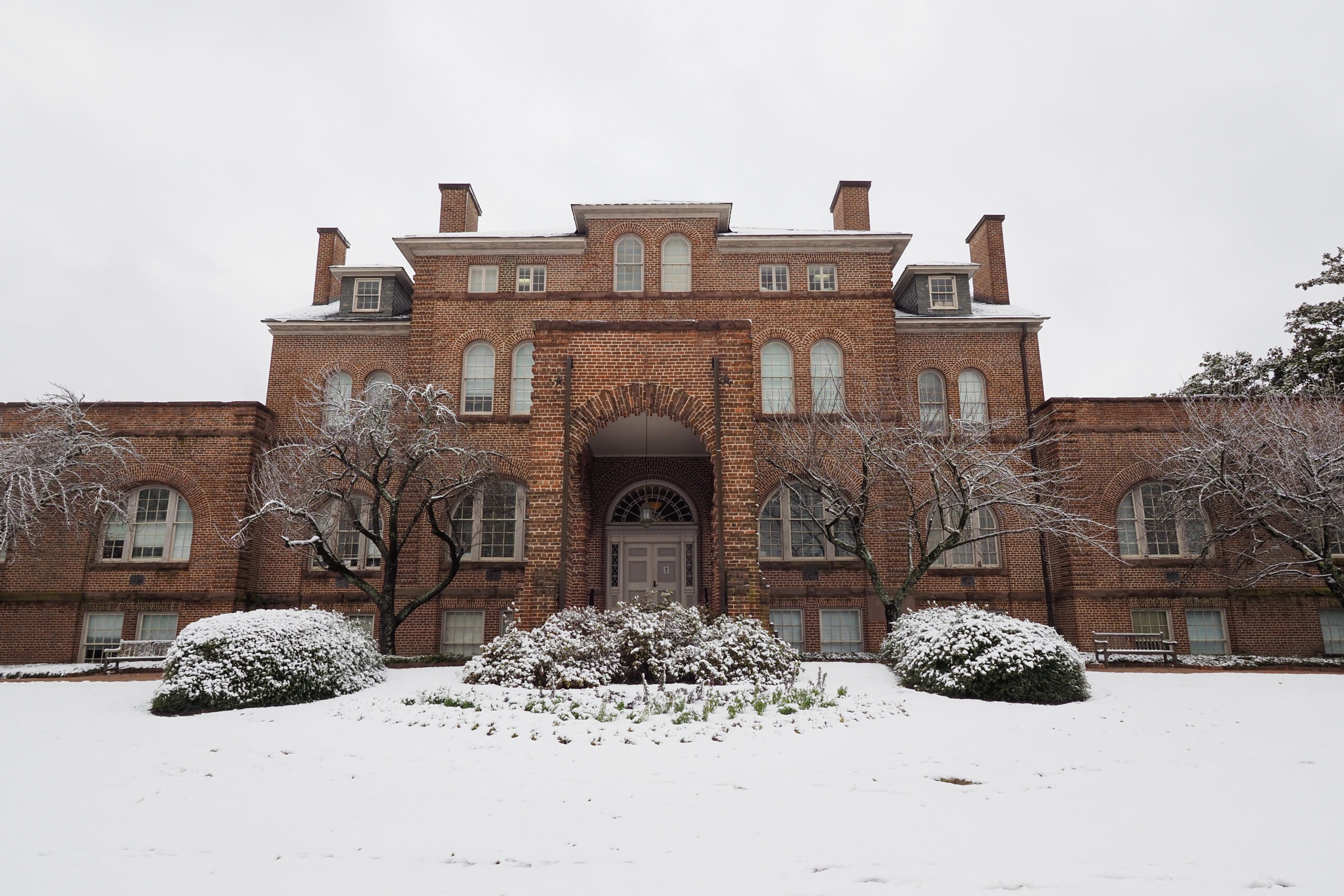 Holladay Hall is surrounded by snow during a rare winter storm on campus. Photo by Marc Hall